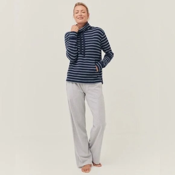 Pact Sweaters - EUC Pact Navy Blue Striped Organic Cotton Cozy Turtleneck Size Small